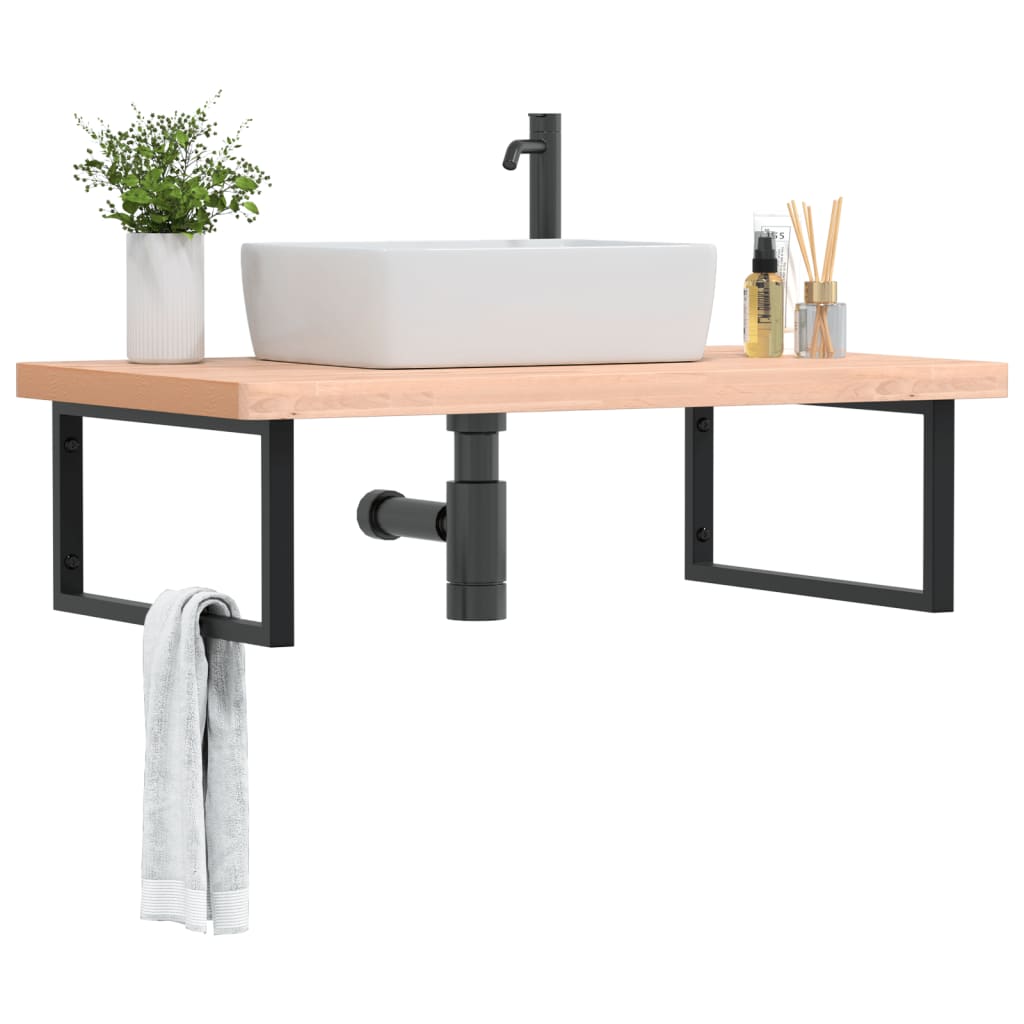 Washbasin shelf wall-mounted steel and solid beech wood