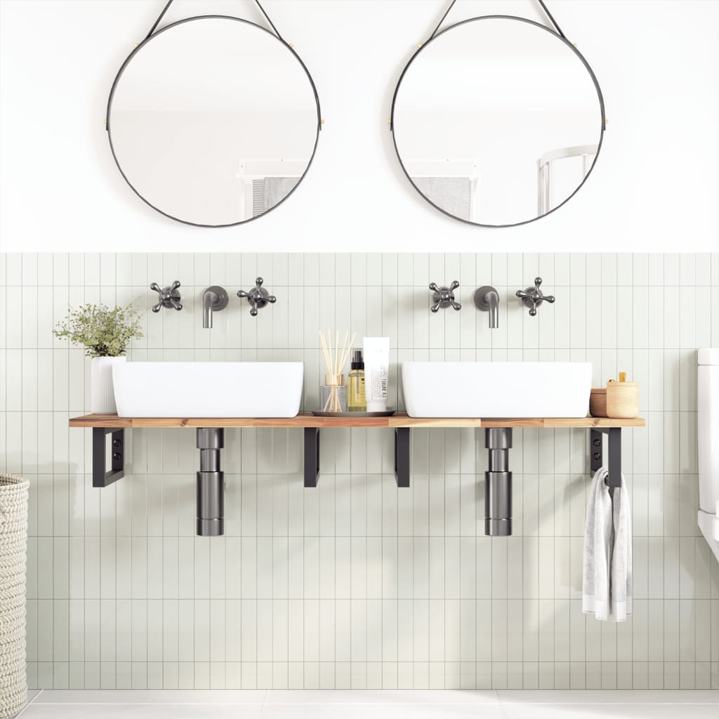 Waschbeckenregal Wandmontage Stahl und Akazienholz