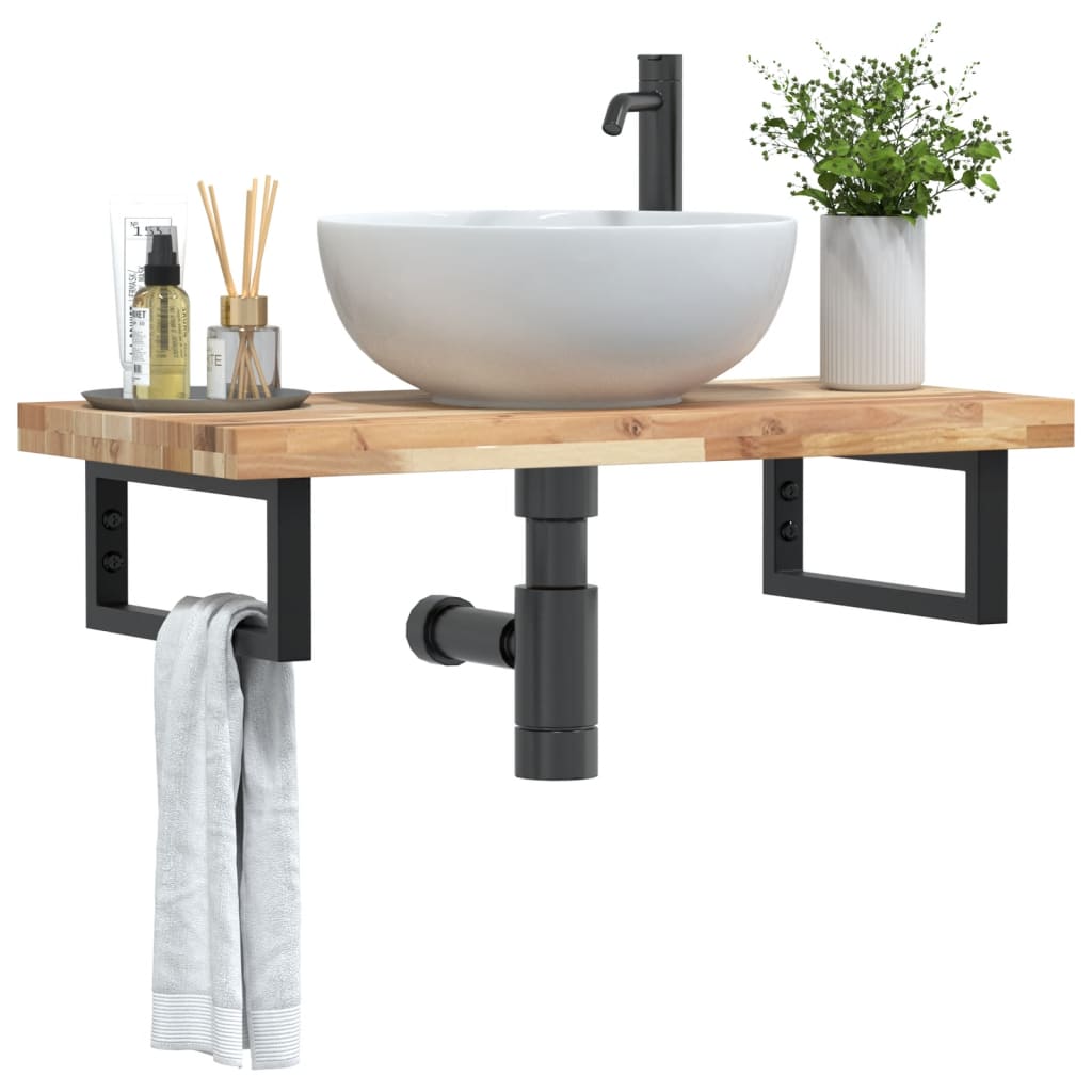 Waschbeckenregal Wandmontage Stahl und Akazienholz