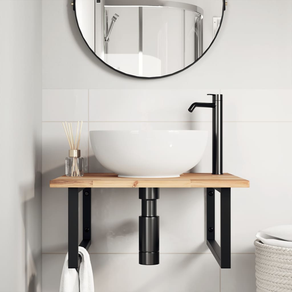 Waschbeckenregal Wandmontage Stahl und Akazienholz