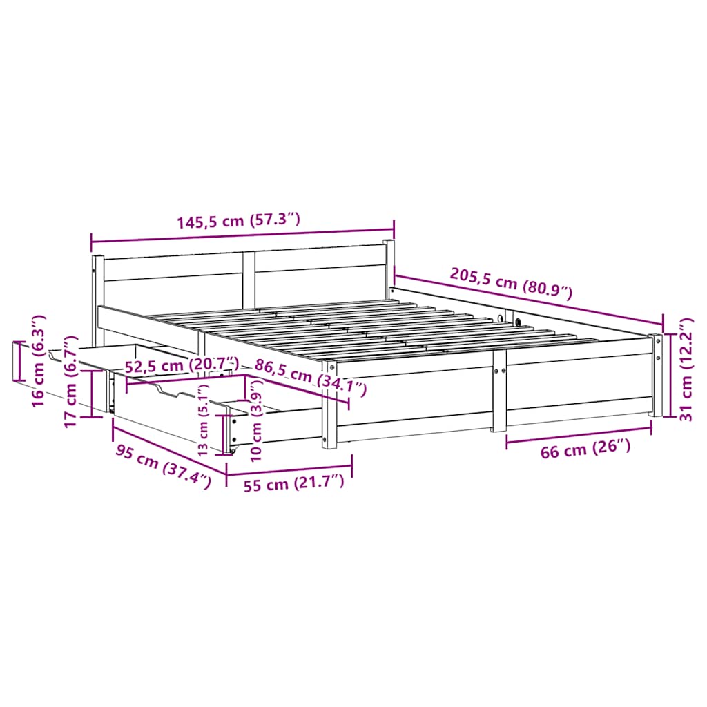 Massivholzbett ohne Matratze Weiß 140x200 cm Kiefernholz