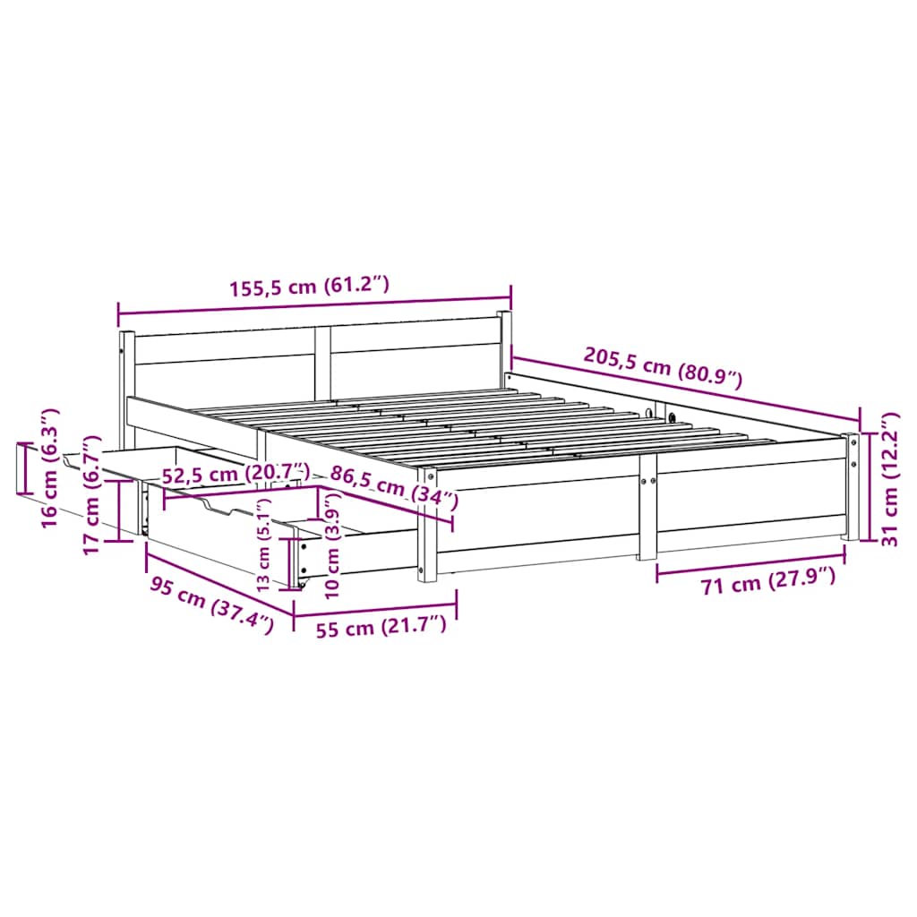 Massivholzbett ohne Matratze Weiß 150x200 cm Kiefernholz