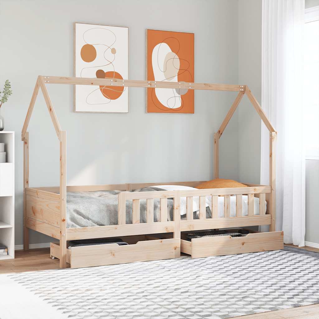 Children's bed with drawers 90x200 cm solid pine wood