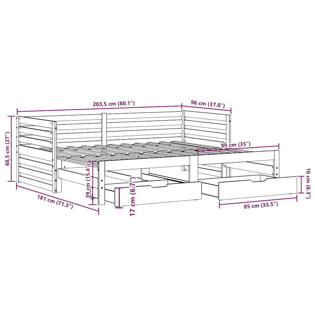 Tagesbett mit Schubladen Weiß 90x200 cm Kiefernholz