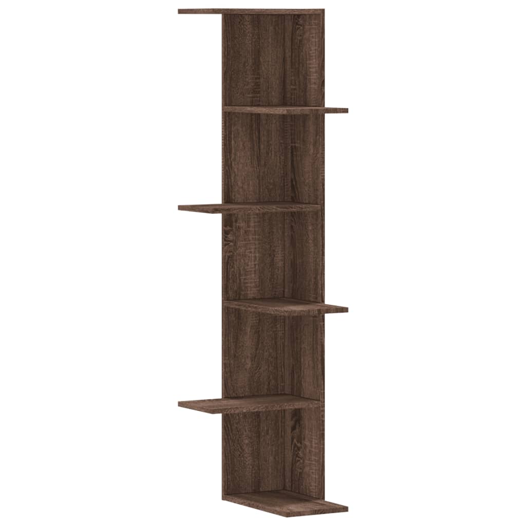 Wall Corner Shelf Brown Oak Look 36.5x36.5x140 cm Wood Material
