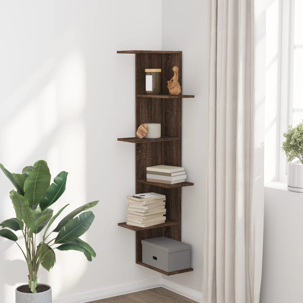 Wall Corner Shelf Brown Oak Look 36.5x36.5x140 cm Wood Material