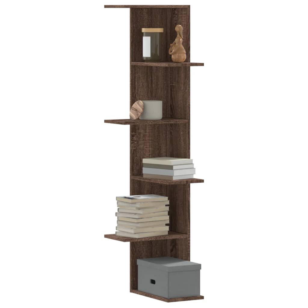 Wall Corner Shelf Brown Oak Look 36.5x36.5x140 cm Wood Material