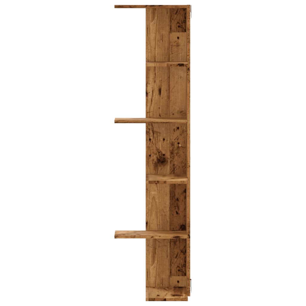 Étagère d'angle murale aspect bois de récupération 36,5x36,5x140 cm en matériau bois