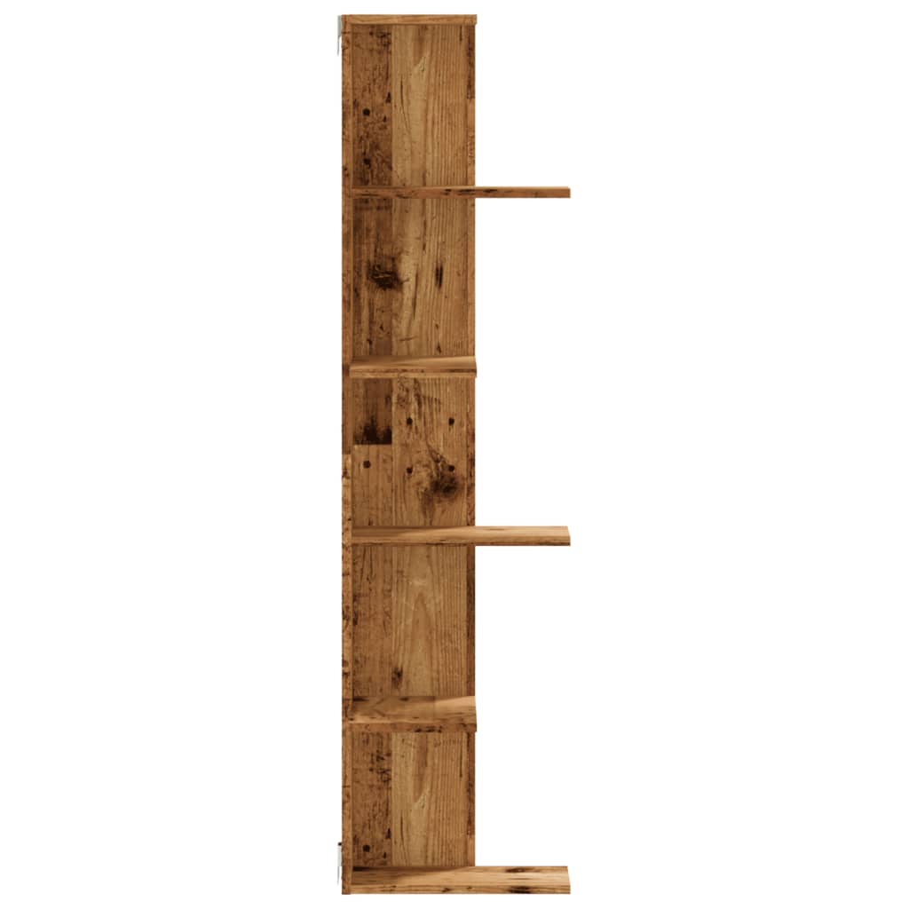 Étagère d'angle murale aspect bois de récupération 36,5x36,5x140 cm en matériau bois