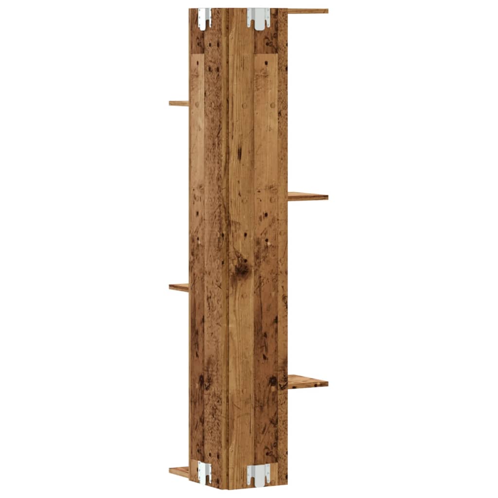 Étagère d'angle murale aspect bois de récupération 36,5x36,5x140 cm en matériau bois
