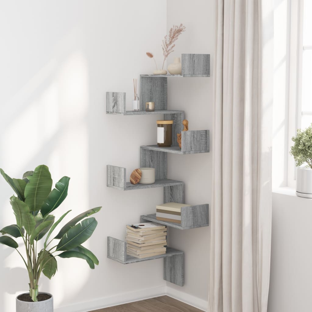 Wall Corner Shelf Gray Sonoma 45x45x147 cm Wood Material