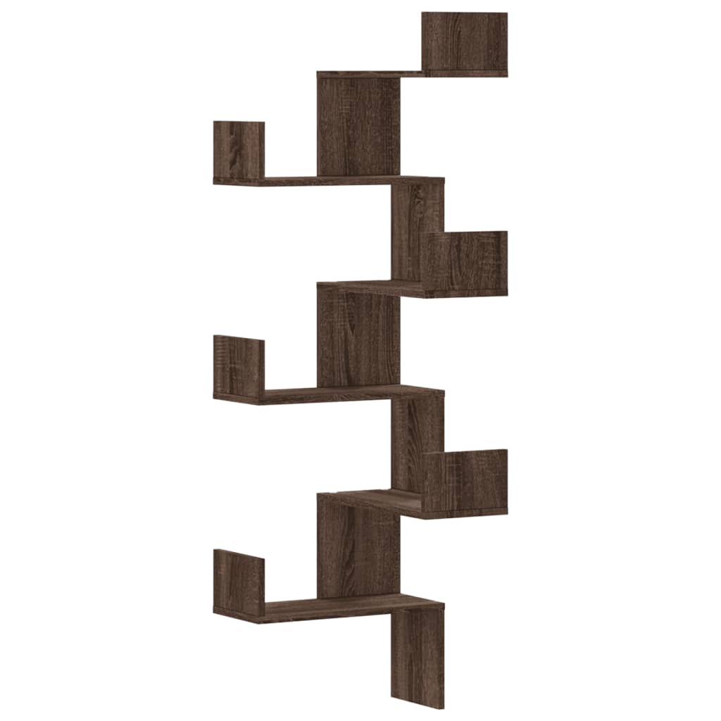 Wall Corner Shelf Brown Oak Look 45x45x147 cm Wood Material