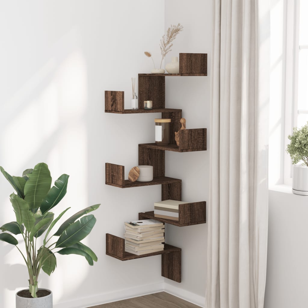 Wall Corner Shelf Brown Oak Look 45x45x147 cm Wood Material