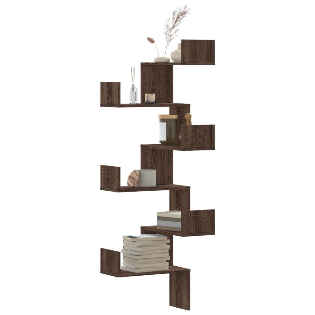 Wall Corner Shelf Brown Oak Look 45x45x147 cm Wood Material