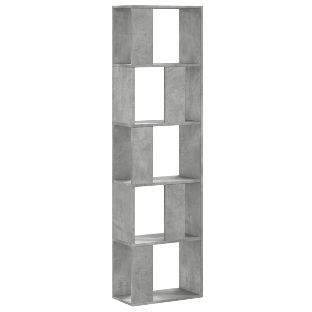 Bookcase 5 Shelves Concrete Grey 45x23.5x162.5 cm Wood Material
