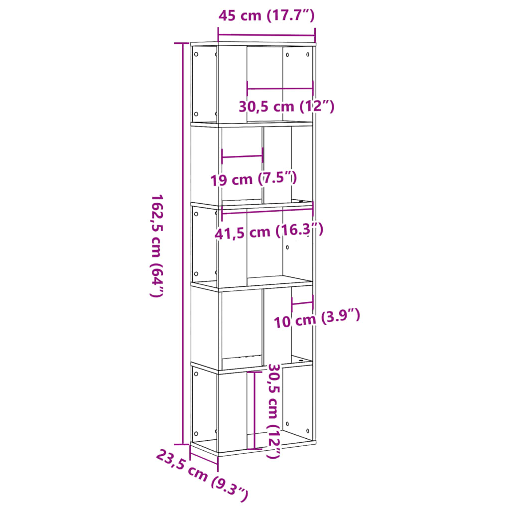 Bookcase 5 Shelves Brown Oak Look 45x23.5x162.5 cm