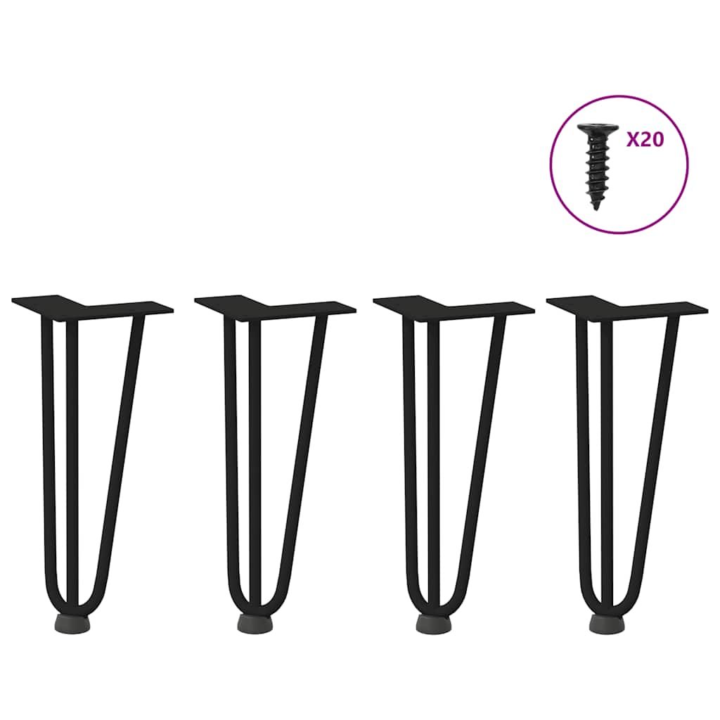 Pieds épingles à cheveux pour table basse, 4 pièces, acier massif, noir, 30 cm