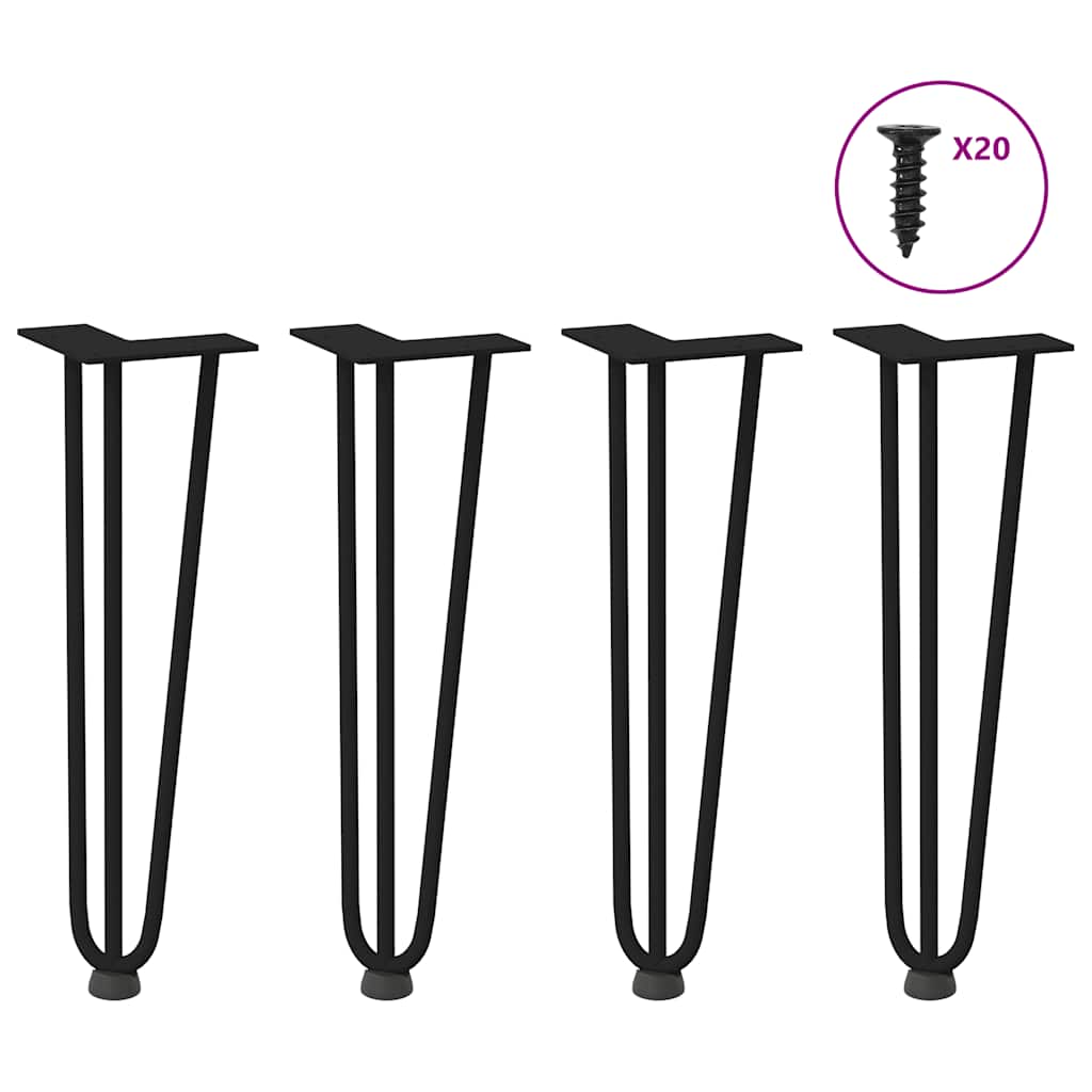 Pieds en épingle à cheveux pour table basse, 4 pièces, noir, 42 cm, acier massif