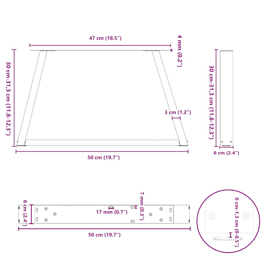 Pieds de table basse en V, 2 pièces, noir, 50 x (30-31,3) cm, acier