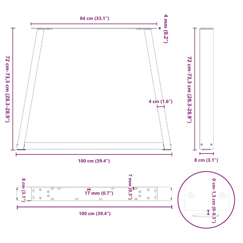 Dining table legs V-shape 2 pieces black 100x(72-73.3) cm steel