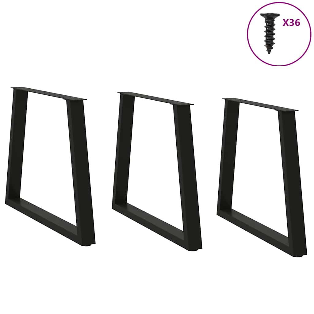 Pieds de table à manger en V, 3 pièces, noir, 70 x (72-73,3) cm, acier
