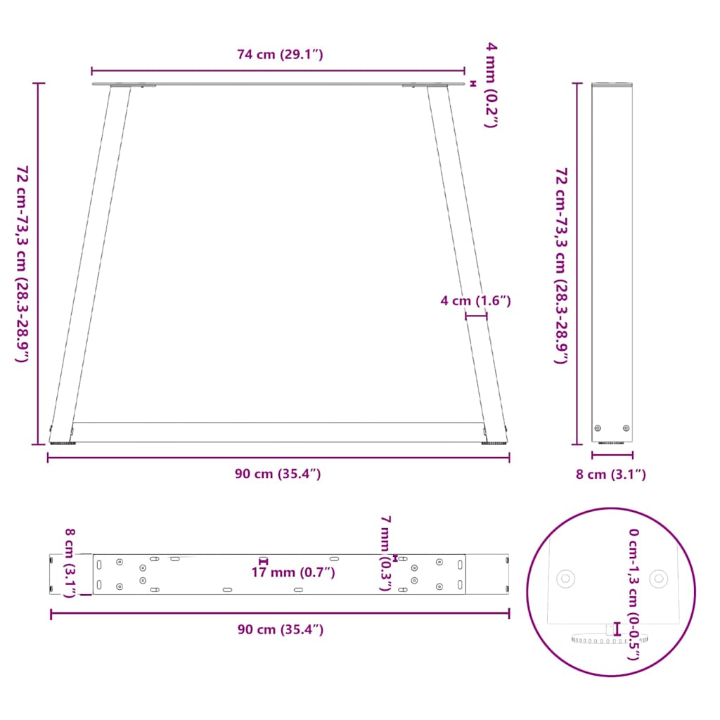 Pieds de table à manger en V 3 pièces acier naturel 90x(72-73,3) cm acier
