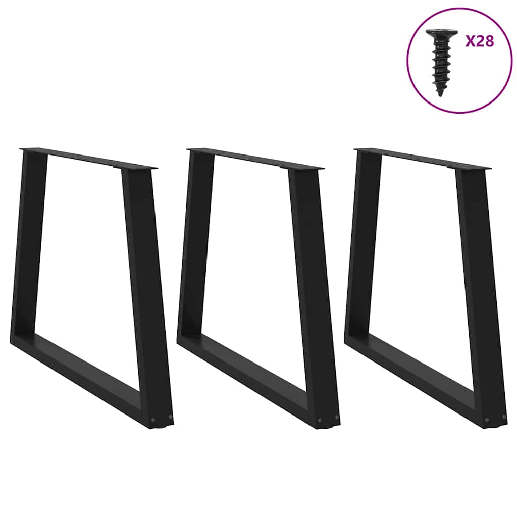 Pieds de table à manger en V, 3 pièces, noir, 100 x (72-73,3) cm, acier