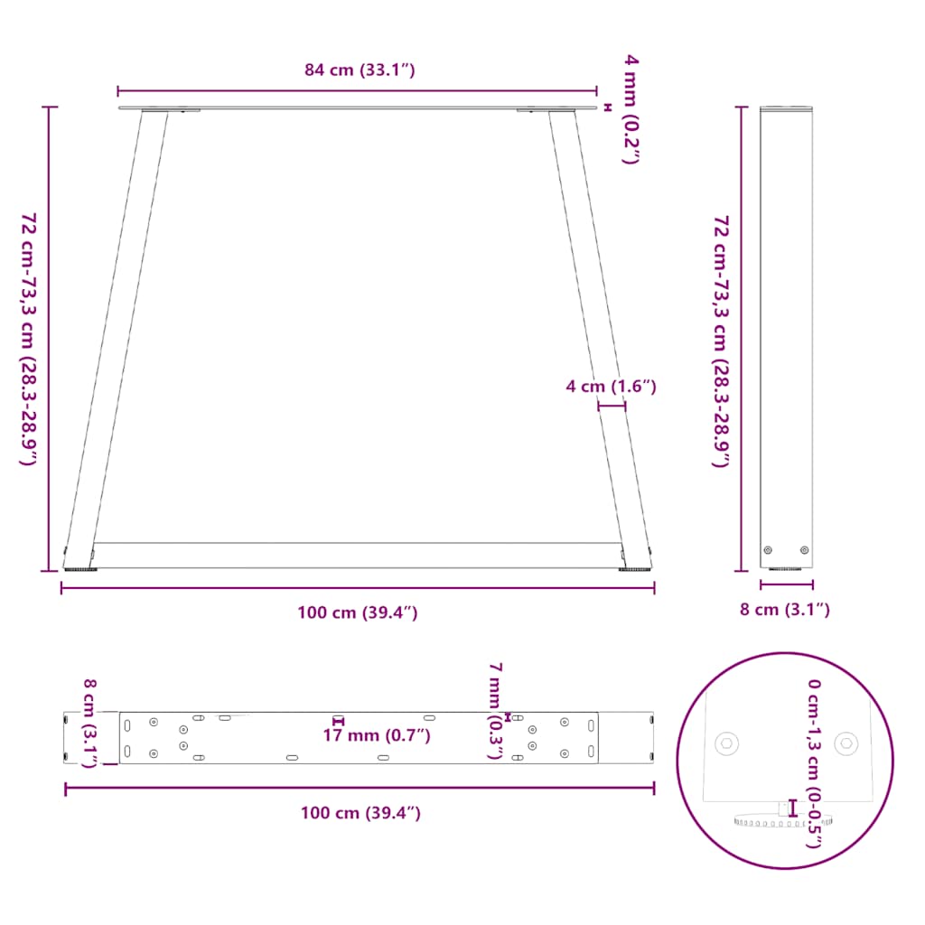 Pieds de table à manger en V 3 pièces anthracite 100x(72-73,3) cm acier
