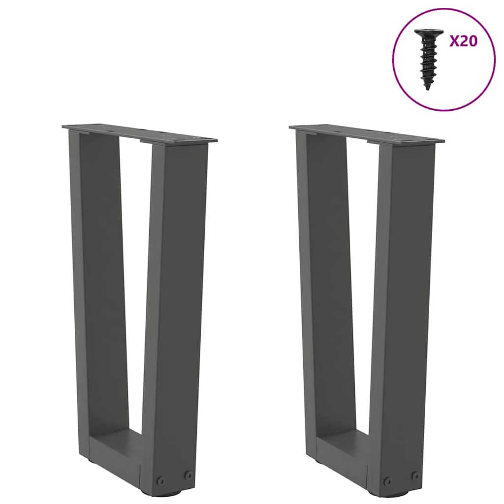 Pieds de table basse en V, 2 pièces, anthracite, 38 x (42-43,3) cm, acier