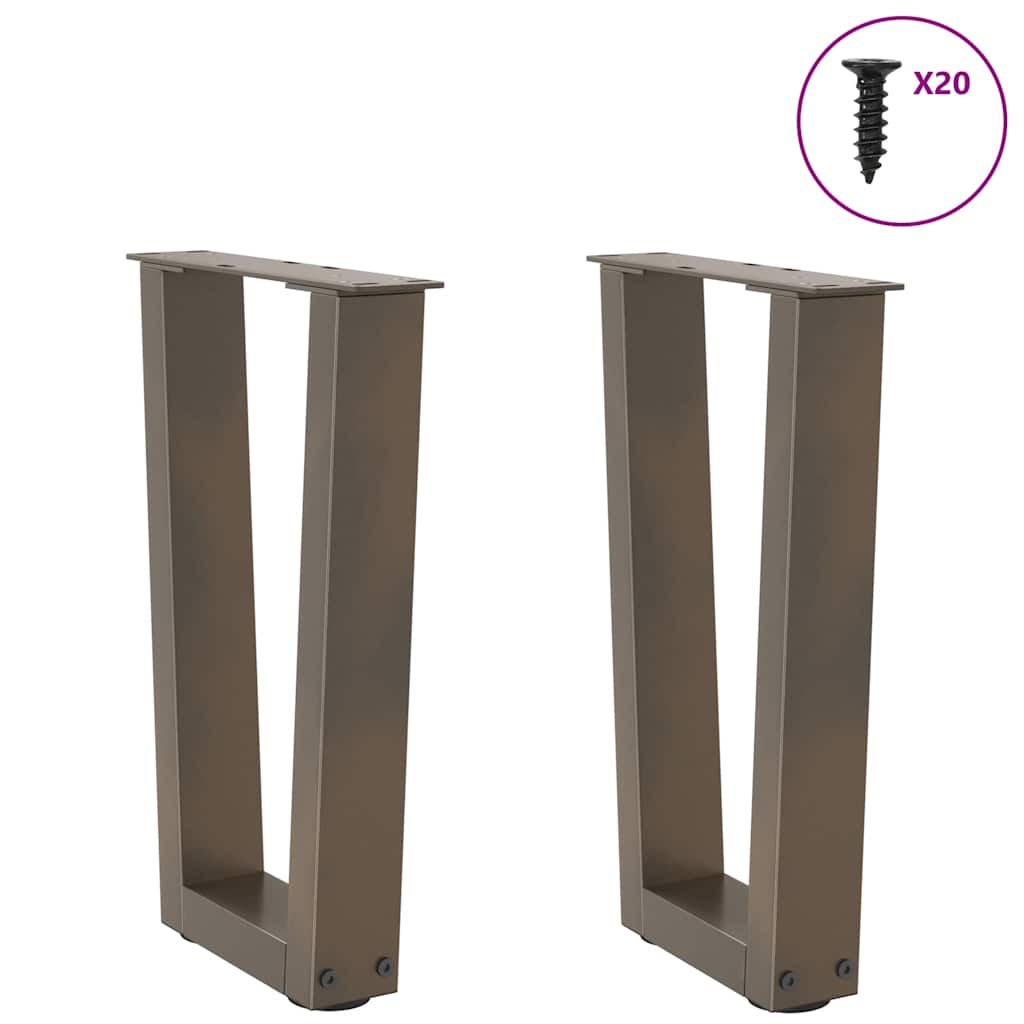 Pieds de table basse en V, 2 pièces, acier naturel, 38 x (42-43,3) cm