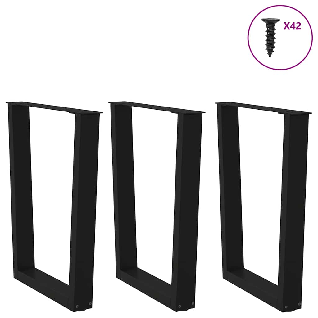 Pieds de table à manger en V, 3 pièces, noir, 70 x (72-73,3) cm, acier