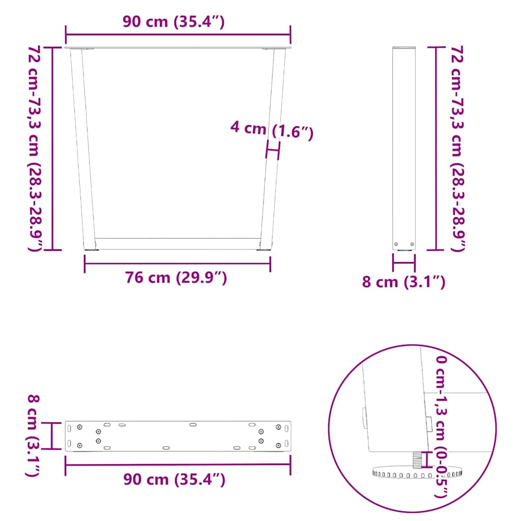 Pieds de table à manger en V 3 pièces anthracite 90x(72-73,3) cm acier