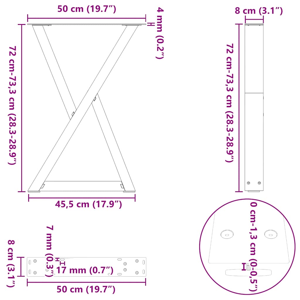 Dining table legs 2 pcs. Anthracite 50x(72-73.3) cm steel