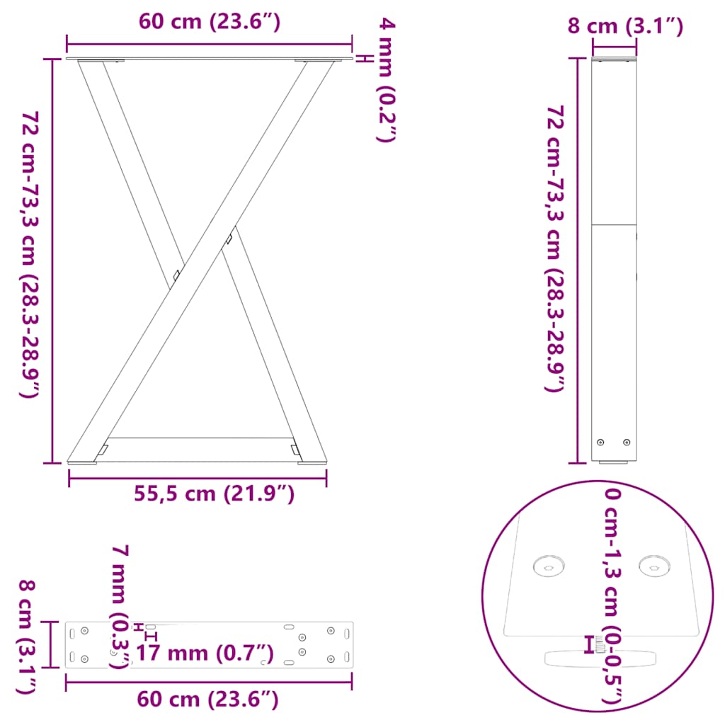 Dining table legs 2 pcs. Black 60x(72-73.3) cm steel