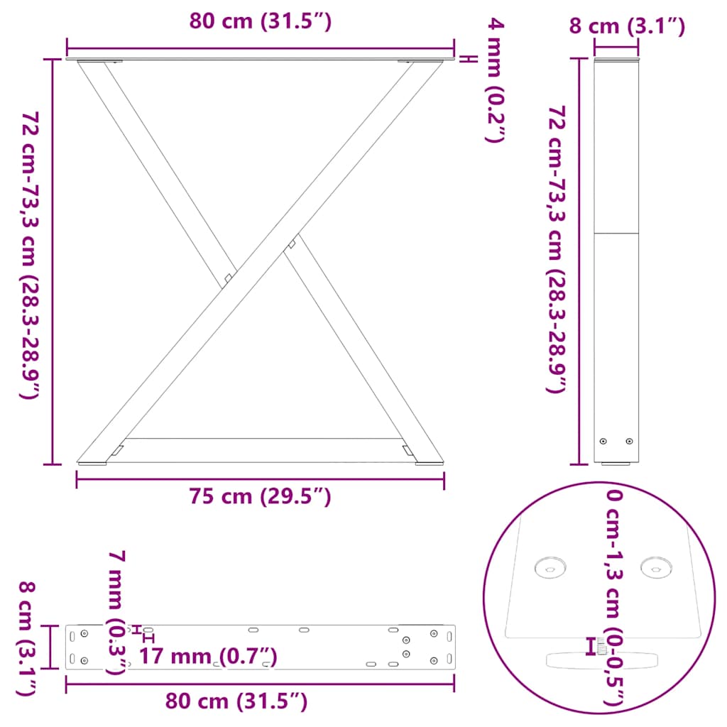 Dining table legs 2 pieces anthracite 80x(72-73.3) cm steel