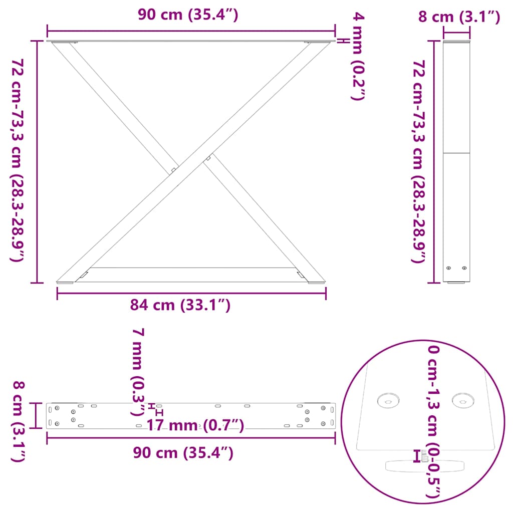 Pieds de table à manger 2 pièces blanc 90x(72-73,3) cm acier