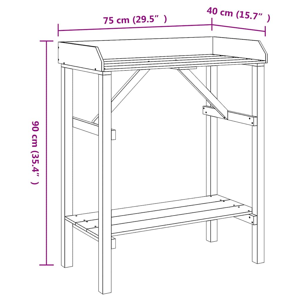 Pflanztisch Natur 75 x 40 x 90 cm Massives Kiefernholz