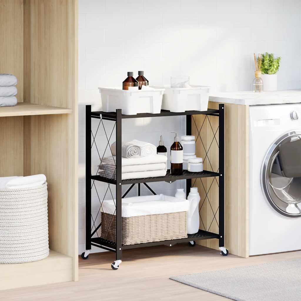 Storage shelf with wheels black 71x34x88 cm steel