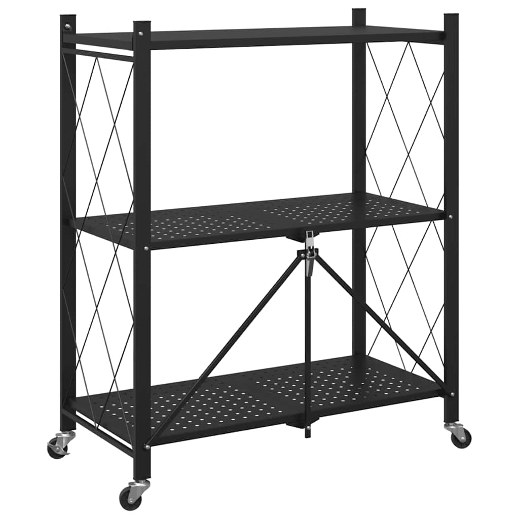 Storage shelf with wheels black 71x34x88 cm steel