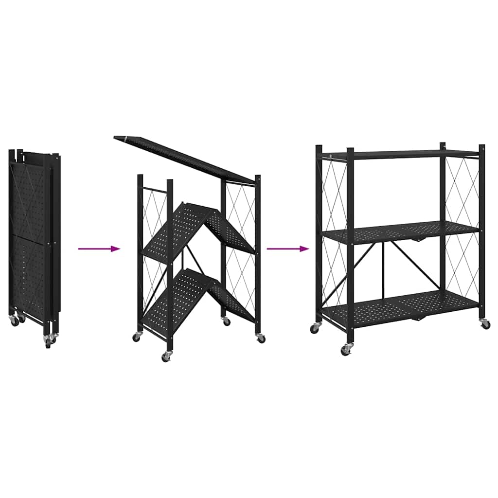 Storage shelf with wheels black 71x34x88 cm steel