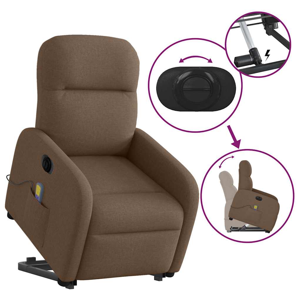 Elektrischer Massagesessel mit Aufstehhilfe Braun Stoff