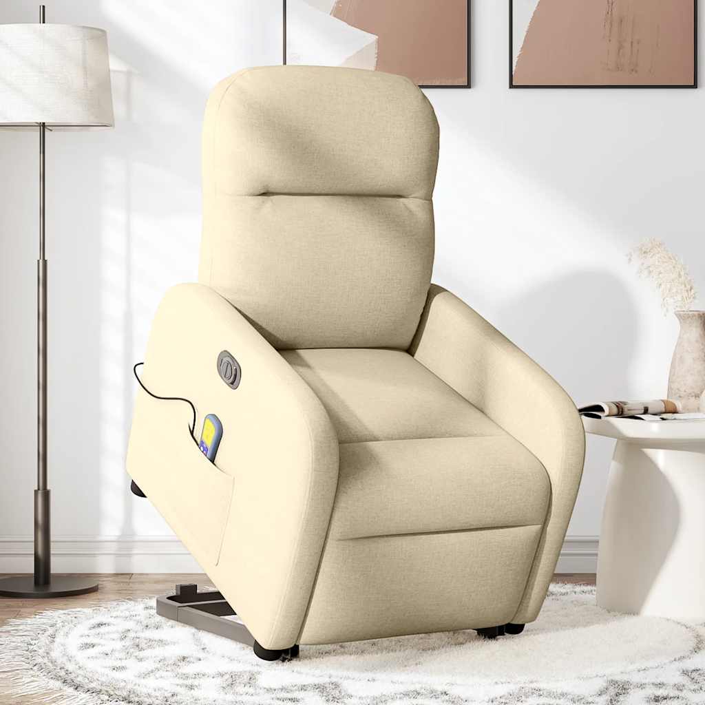Fauteuil de massage électrique avec aide au verticalisation en tissu crème