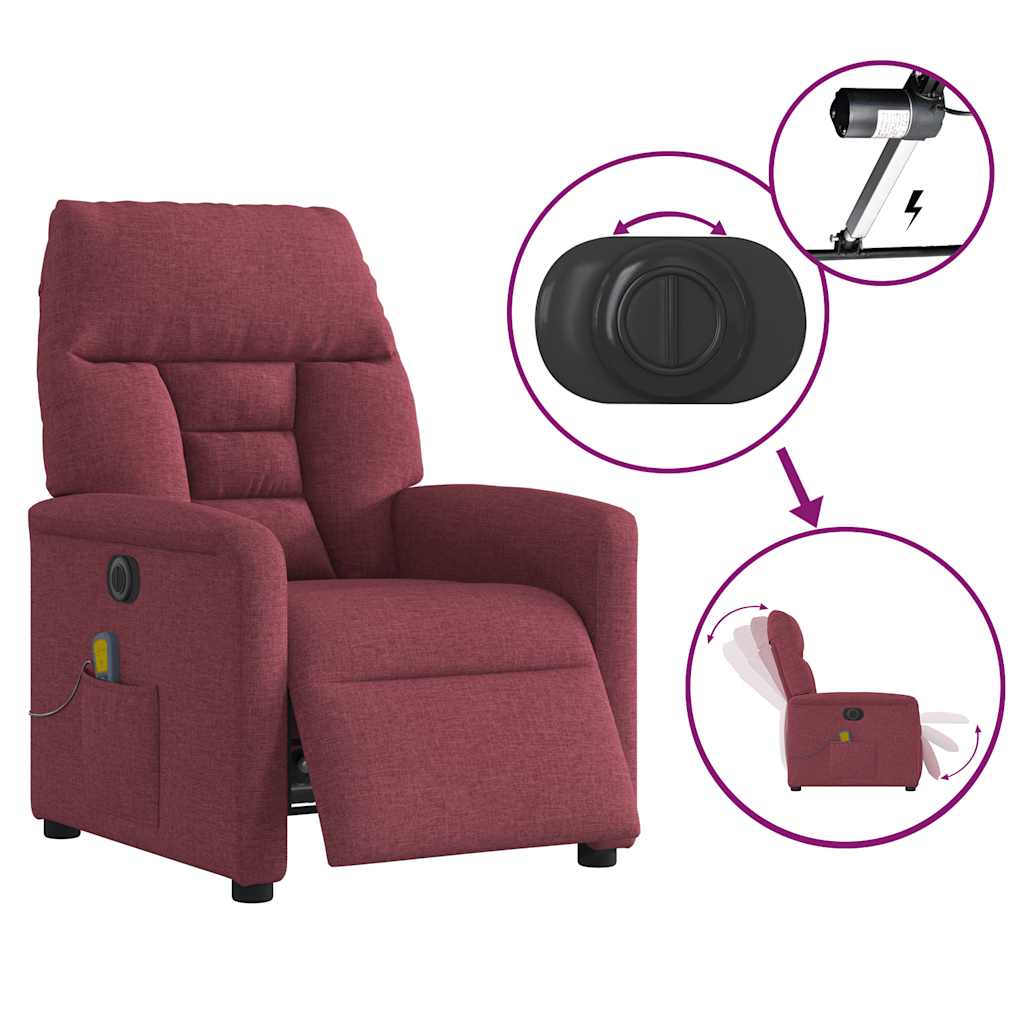 Massagesessel Elektrisch Weinrot Stoff