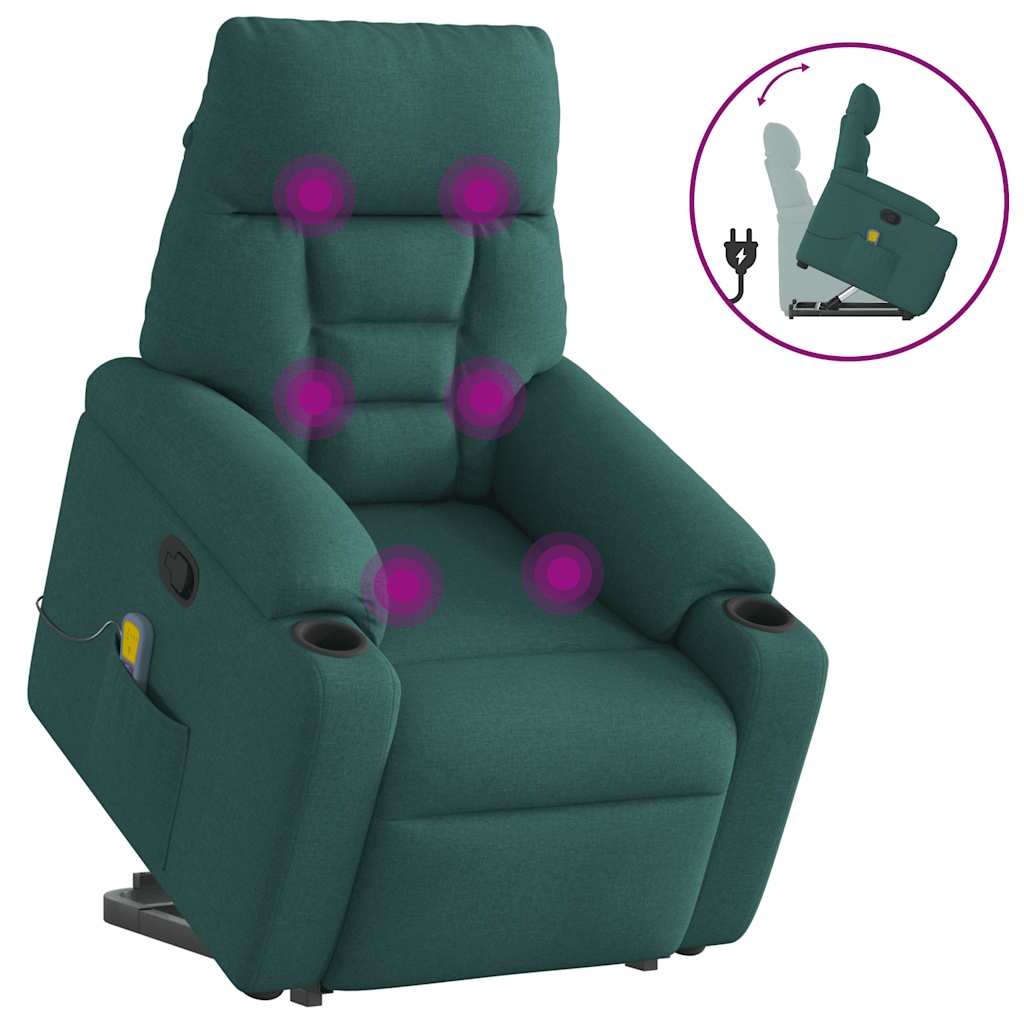 Massage chair with stand-up aid dark green fabric