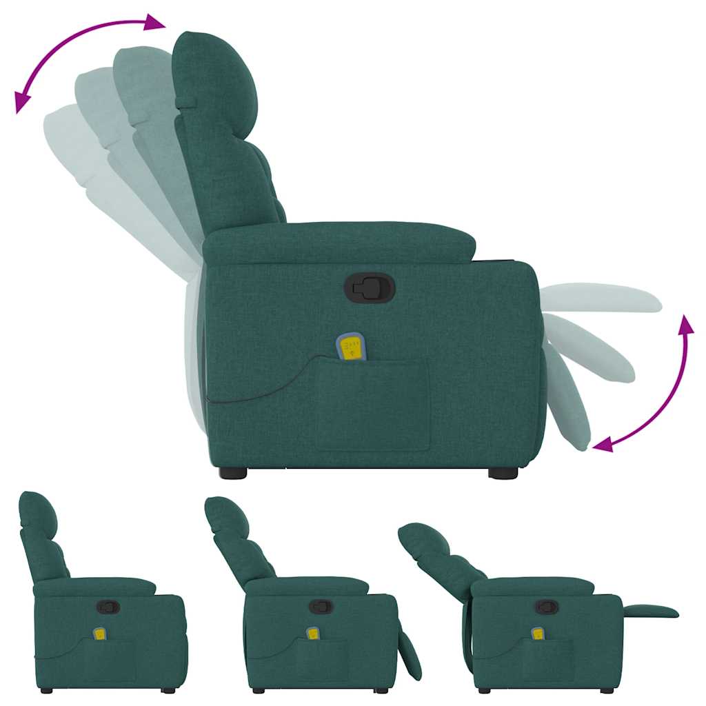 Massage chair with stand-up aid dark green fabric
