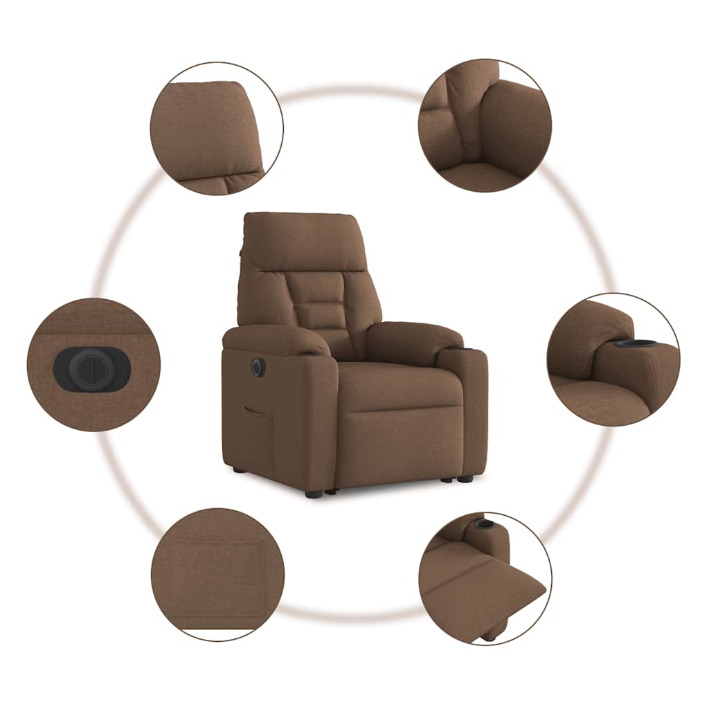Relaxsessel mit Aufstehhilfe Elektrisch Braun Stoff