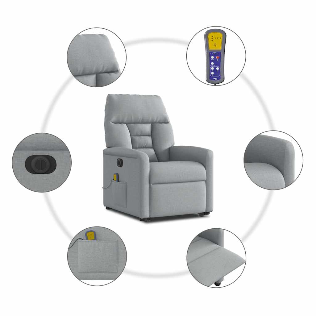 Elektrischer Massagesessel mit Aufstehhilfe Hellgrau Stoff