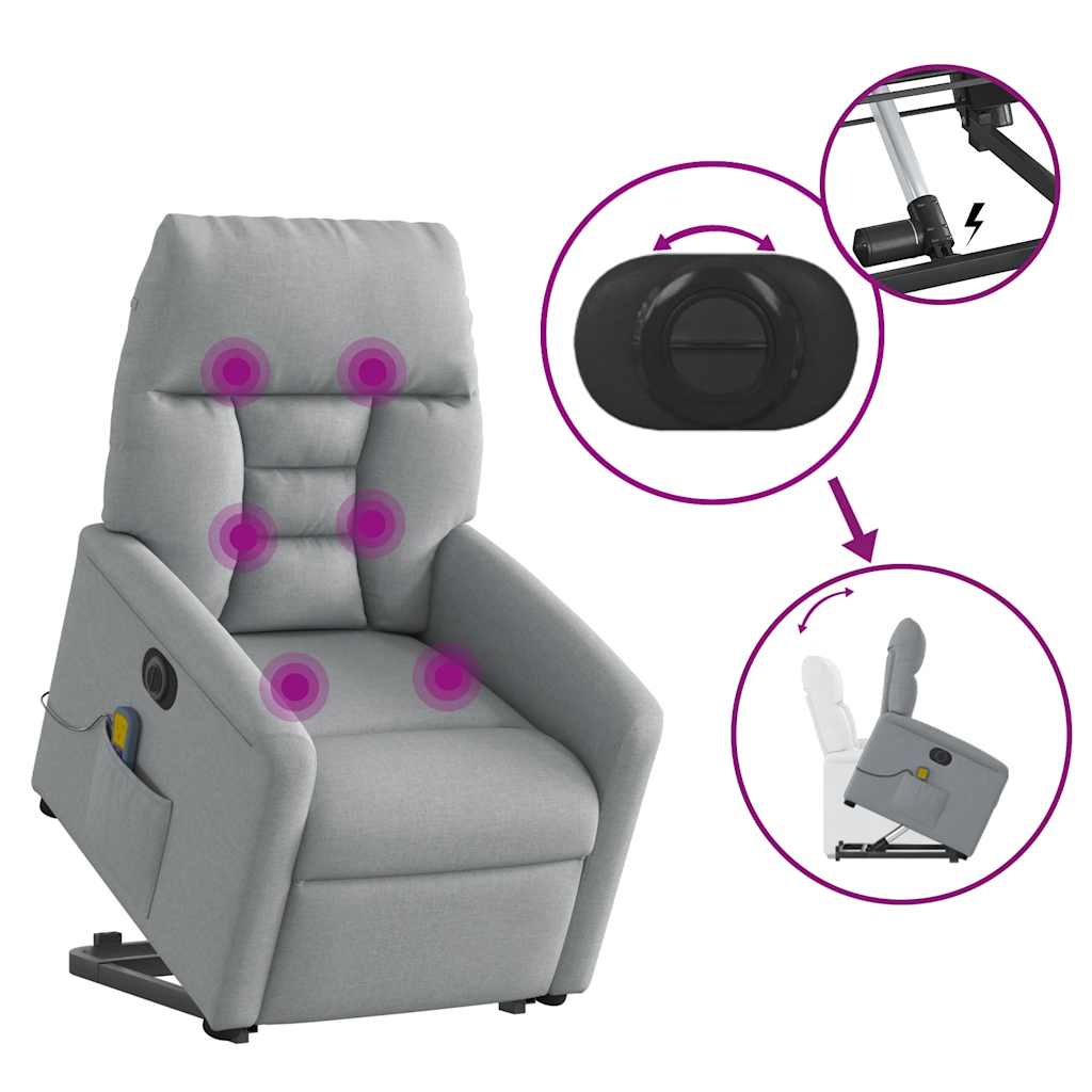Elektrischer Massagesessel mit Aufstehhilfe Hellgrau Stoff