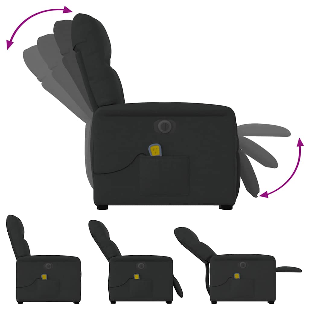 Elektrischer Massagesessel mit Aufstehhilfe Schwarz Stoff