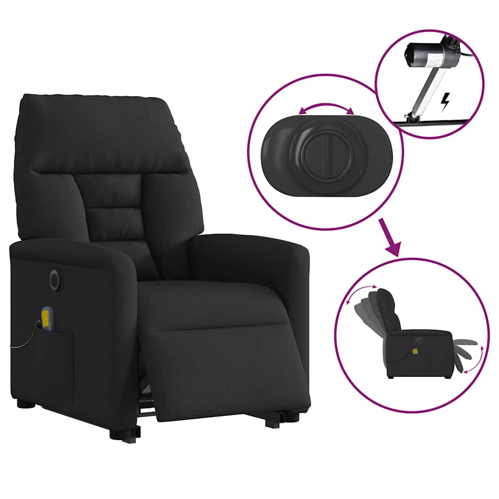Elektrischer Massagesessel mit Aufstehhilfe Schwarz Stoff